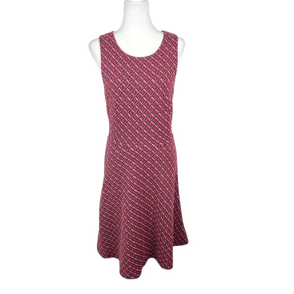 Leota Dress Women Extra Small Red Geometric Print Sleeveless Sheath Midi Stretch